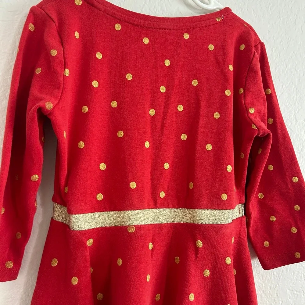 Mini Boden Holiday Dress Red Gold Glitter Dots Size 7